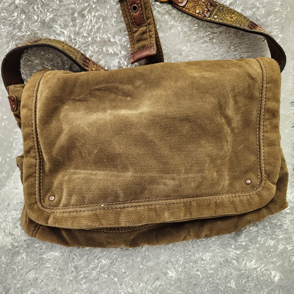 Fossil Velveteen Corduroy and Laeather Messenger Crossbody Shoulder Handbag